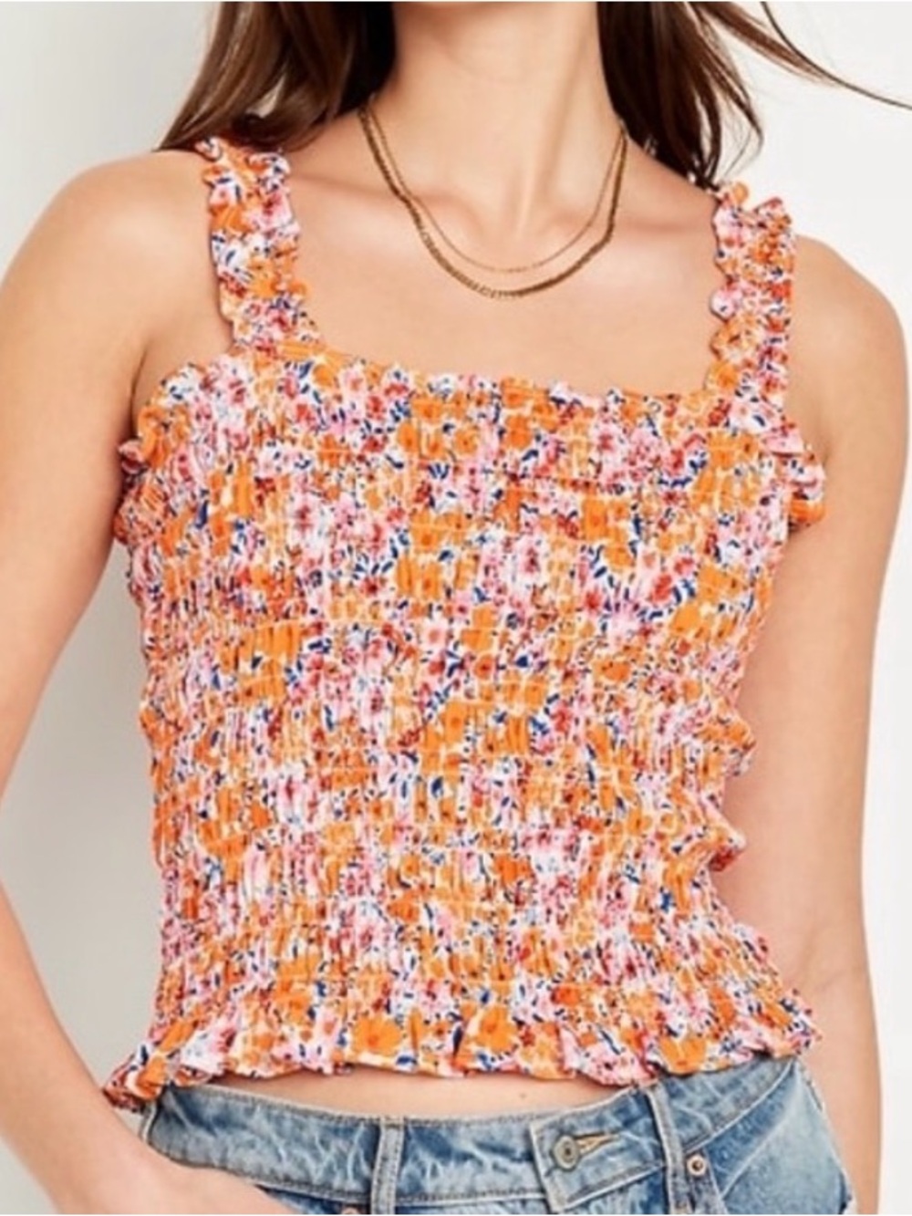 Old Navy Floral Smocked Camisole - Orange Multi